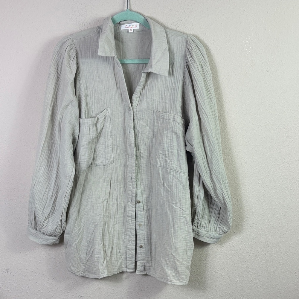Gauze Cotton Blend Long Sleeve Button Down shirt Grayish sz M (Sweet Generis)